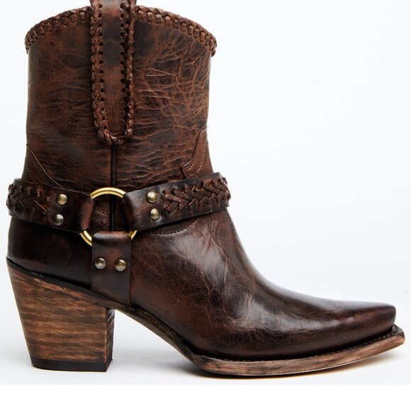 CLEO + WOLF WOMEN'S WESTERN COWGIRL ANKLE BOOT SNIP TOE LEATHER DISTRESSED BROWN - Picture 1 of 16